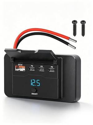 12V RV USB Outlet Wall Mount Panel: 40W 4 Ports USB Socket Car Charger | 3* 20W PD3.0 Type-C & 1* 18W QC3.0 Quick Charging with LED Light Power Switch for RV Truck Boat Golf Cart Marine Bus