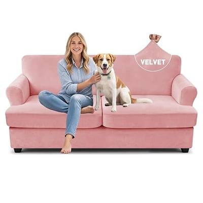 YEMYHOM Real Velvet 3 Pieces Couch Covers for 2 Extra Large T Cushion Sofa Super Stretch Sofa Cover for 2 Large T Seat Cushion Universal Loveseat Slip Cover for Living Room (Dusty Pink)
