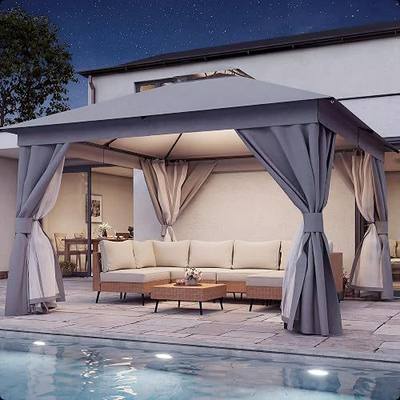 LAUSAINT HOME 12'x12' Outdoor Patio Gazebo, Heavy Duty Party Tent & Shelter with Double Roofs, Mosquito Nettings and Privacy Screens for Backyard, Garden, Deck (Grey)
