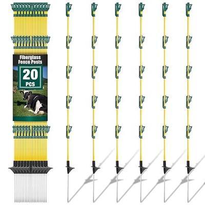 48In/4FT Fiberglass Step-in Electric Fence Posts | 5 Large Clips, Holds Wire, Poly Tape, and Poly Rope, Livestock Control | Lightweight, Anti-Rotation