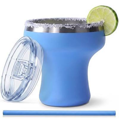 Daximo 11 oz Vacuum Insulated Margarita Tumbler - Stainless Steel Margarita Cup with Lid & Straw - Shatterproof Cocktail Tumbler for Ice-Cold Sips by the Pool Patio & Beach - Blue