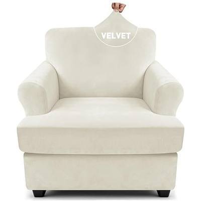 YEMYHOM Real Velvet 2 Pieces T Cushion Chair Covers with Arms Super Stretch Chair Slipcover for Living Room Pet Dog Universal Slip Cover Anti Slip Armchair Furniture Protector (Beige)