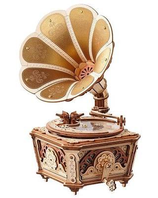 ROKR Vintage Gramophone 3D Puzzles for Adults – Wooden Music Box & Mechanical Model Building Kit, DIY Craft for Music Lovers, Retro Home Decor Gift for Men Women (Emperor Waltz, 200pcs)