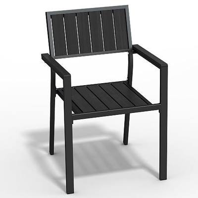 Aluminum Patio Dining Chairs Set, Outdoor Stackable Chairs with Wide Seat, All-Weather HDPS Oversized Porch Chair for Backyard, Poolside, Lawn & Garden, Deck | Black