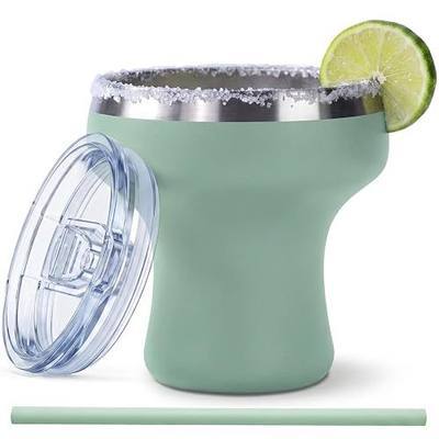 Daximo 11 oz Vacuum Insulated Margarita Tumbler - Stainless Steel Margarita Cup with Lid & Straw - Shatterproof Cocktail Tumbler for Ice-Cold Sips by the Pool Patio & Beach - Pale Green