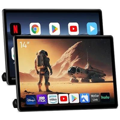 14" Car TV Headrest Monitor for Cars Back seat Universal Rear Entertainment System, Support Phone Wireless Mirror Link Touch Screen 4K,with WiFi/Bluetooth/HDMI/USB/Video Player 2G+32G(2PCs)