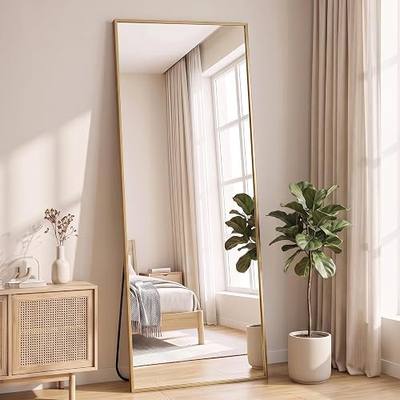 NEWBULIG Full Length Floor Mirror, Body Standing Wall Mirror | Hanging or Leaning, Shatter-Proof Glass, Aluminum Alloy Frame with Stand, Home Decor Bedroom, Gold
