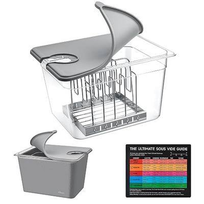 HOMENOTE Sous Vide Container with Collapsible Silicone Lid, 12 Qt Kit | BPA-free kit with rack, sleeve and magnetic time-temperature guide for the fridge; fits Anova and most sous vide cookers.