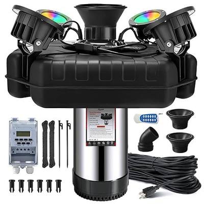 Pond Fountain Aerator, with 4RGB Lights 1HP 110V 750W 15000 GPH Stainless Steel Aerating Fountain Pump, 100 FT Power Cord, Timer, 2 x 100 FT Traction Rope, Powerful Lake Pond Aerator for Larger Ponds