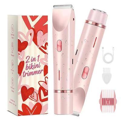 Bikini Trimmer for Women 2-in-1 Waterproof Electric Shaver,Pink3 | Dual-head design for face & body, wet/dry use, painless shaving, and cordless build for smooth, silky results anywhere