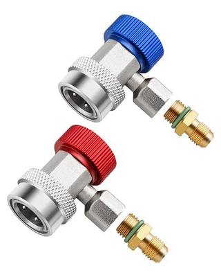 R134a Adapters, R134a Quick Coupler Adjustable for Ac Recharging Fittings, Hp and Lp Connectors for Ac System Evacuation R134a Car Refrigerant, 1/4" Flares, Set of 2