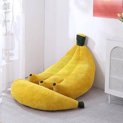 Banana Chaise Lounge Sofa Chair for Living Room, Bean Bag Chair with Ottoman, Floor Sofa Bed with Footrest, Comfy Convertible Lounger, Plush Couch for Bedroom, Dorm (Yellow, Queen)