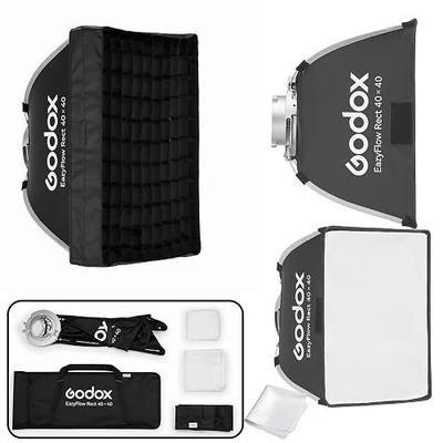 GODOX Softbox Godox EazyFlow Rect 40x40cm Square Softbox, 15.7"x15.7" Quick-Folding Portable Modifier with Grid, Bowens Mount for Studio Flash & LED Video Light, for Small Product Photography