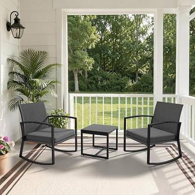 WWR Rocking Patio Bistro Sets 3 Piece - All-Weather - Conversation Furniture Set, Wicker Rattan Outdoor Front Porch Chair for Balcony, Porch, Garden, Backyard, Poolside