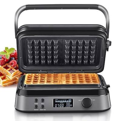 Reemix 1600W Double Belgian Waffle Maker | LCD Display, 5 Preset Programs, 7 Browning Levels, Countdown Timer, More Time Function, Nonstick Plates, Overflow Channel