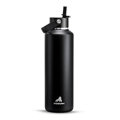 POWCAN 24 oz Slim Insulated Water Bottle with Straw: Leakproof, Keep Cold 24H, Cupholder Friendly, Top Handle, BPA-free, Stainless Steel Water Bottle for Sport, Travel, School, Gym (Midnight Black)