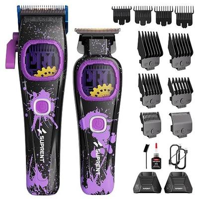 SUPRENT Professional Hair Clippers for Men - Cordless Barber Clippers & Zero-gapped Trimmer Set, High Speed Motor Haircutting Kit Blue Titanium-Coated Blades (Purple + Black)