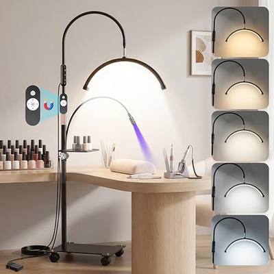 Half Moon Light for Esthetician with Nail UV Lamp | Gooseneck Lash Light, Eyelash Extensions, 36W 308 LED 5 Color Temps 3600LM, Rolling Floor Lamp, Tattoo Salon Use