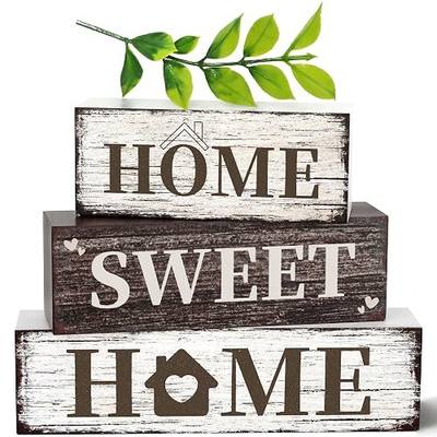 4 Pcs Home Farmhouse Wooden Tiered Tray Decor, Eucalyptus Leaves Retro Rustic Table Centerpiece Decorations Gifts for Home Kitchen Mantel Table Shelf Office