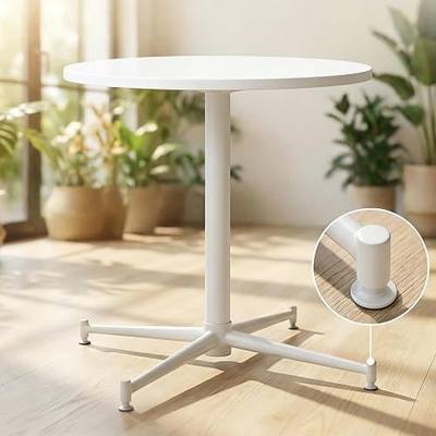 LOKKHAN Premium Steel Patio Backyard Dining Table, Indoor-Outdoor Garden Cafe Bar Table, Heavy Duty Round Metal Side Table, White, Waterproof, (27.56" Diax29.5 H)