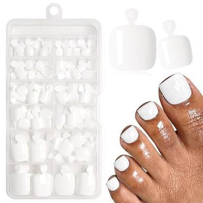 144pc White Press on Toenails Women Fake Toe Nail Press ons, Acrylic Toenail Press ons Toes Nails White Fake Toenails Glue on Toe Nail Tips 12 Sizes Toe Press-on Pedicure Presson False Nails for Feet