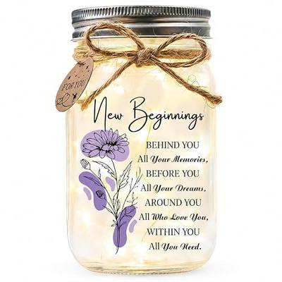 SOLMAY New Beginnings Gifts for Women, High School College Graduation Gifts for Women, Coworker Leaving Farewell Present, Retirement Gift for Woman, Inspirational Keepsake Mason Star Jar