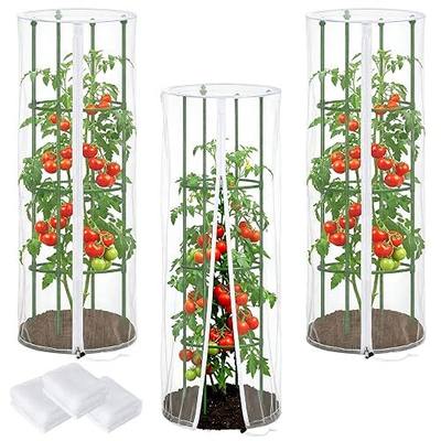 3 Pcs Garden Tomato Plant Cover Netting, Fits 15" x 55" Tall Round Tomato Cage, with Zipper & Drawstring, Garden Bird Netting for Vertical Climbing Vegetables and Fruits (No cage)