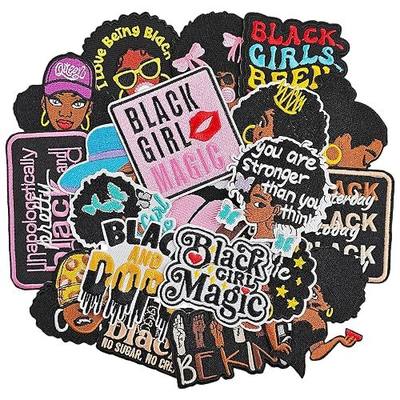 20PCS Black Girl Iron on Patches, Girl Power Embroidered Applique Sew on Patches for Trucker Hats Clothes Jackets Backpacks