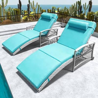 Outdoor Chaise Lounge Set of 2 Outdoor Wicker Rattan Patio Chairs Recliners with 5-Position Backrest & Thickened Cushions & Wheels for Backyard Pool Beach