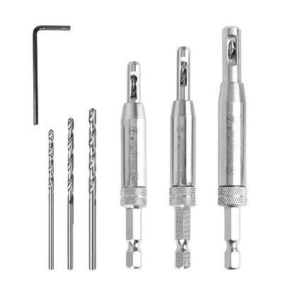 Self Centering Hinge Drill Bit Set, VIX Bits, 3PCS HSS Hex Shank | Includes 3 self-centering Vix bits in 3/32", 7/64", and 9/64" sizes for accurate hinge installation and drilling.