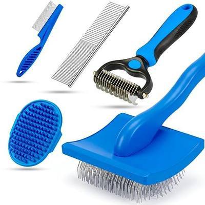 5 in 1 Pet Grooming Kit 5PCS,Large Dog Brush for Goldendoodles Poodles Doodles,Dematting Comb, Metal Comb, Flea Comb, Silicone Bath Brush Pin Haired Brush,Poodle Brushes and Comb(blue)