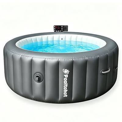 POOLTOHOT Inflatable Hot Tub 71" x 28", Portable Hot Tubs Built-in Heat Pump and 6-Color Lights for 2-4 Person, Blow Up Outdoor Hot Tubs with 143 Soothing Air Jets and Filter System for SPA (Grey)