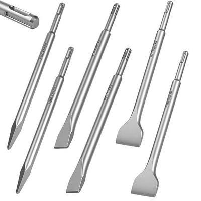 GEINXURN SDS Plus Chisels, 6PCS Masonry Chisel Bit Set, 40Cr Steel Point, Flat, Wide Chisels for Concrete Stone Tile Floor Removal