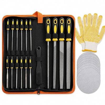 warmtree 28Pcs Metal File Set, Heavy Duty T12 Drop Forged Alloy Steel Files, Includes 4 Large Files, 6 Steel & 6 Diamond Needle File Set, 8 Sandpapers, Brush & Gloves, Metal Files for Wood, DIY