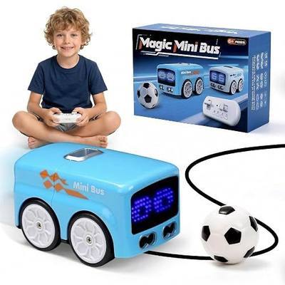 Magic Mini RC Bus – 2.4GHz Inductive Car, Car that Follows Drawn Line, Magic Mini Bus with Gesture Follow & Escape Modes, LED Expressions, Music – STEM Gift for Kids 6+ & Adults (Blue)