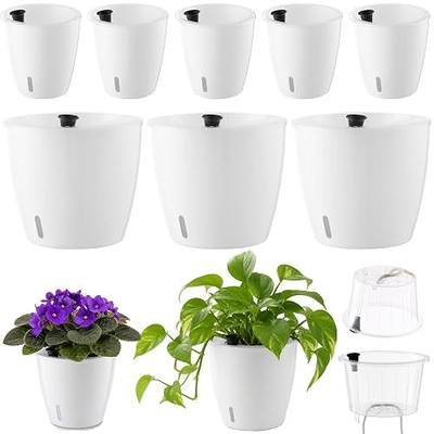 Upgraded Self Watering Pots for Indoor Plants, 8-Pack 5/6.7 Inch Top-Fill Self Watering Planter with Water Window, Clear Wick Inner Basket with Drainage, White (5 Pcs 5" and 3 Pcs 6.7")