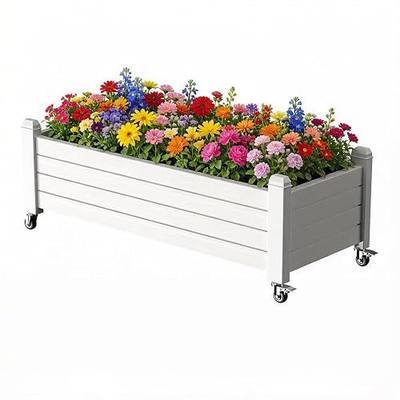 Vixzen Mobile Raised Garden Bed with Lockable Wheels, Resin Outdoor Planter Box with Drainage for Vegetables, Flowers, Herbs in Patio, Yard, Balcony (Gray, 43.31 * 17.72 * 17.56)