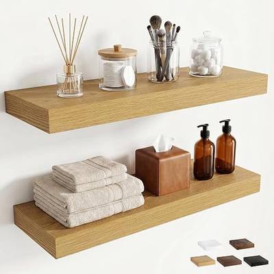 24 inchs Floating Shelves for Wall Mounted Set of 2,Rustic Wood Floating Shelf with Invisible Brackets for Small Bathroom,Bedroom,Living Room,Modern Home Decor -Oak Color