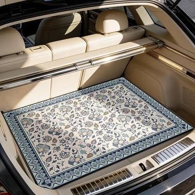 Car Trunk Mat, Navy-Blue Flower, 29" x 39" | Retro All Weather Cargo Liner, Durable Rear Trunk Mat, Washable, Universal Fit for Most Car Models SUV