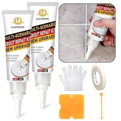 Tile Grout Repair Kit, 2 Pack Grout Filler, Fast Drying Tile Grout Paint, Grout Sealer Bathroom Shower Kitchen Floor Tile, Restore and Renew Tile Joints Line, Gaps, Replace Grout Pen White