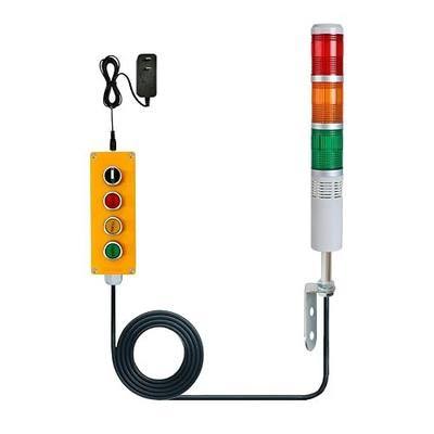 LED Tower Signal Light with Buzzer, Button Control Industrial Stack Light | 3-Color, AC85-265V, 24.6ft Power Cord with Switch, Plug-and-Play, Steady Mode, for Warehouse / CNC Machines / Assembly Lines