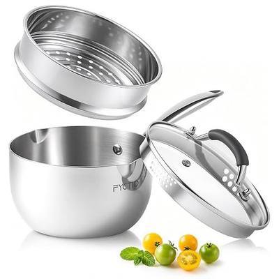 Tri-Ply Stainless Steel Sauce Pan, 2.5 Qt Saucepan with Steamer | Non-Toxic, Dual Pour Spouts, Measurement Mark, Anti-Scald Handle, Compatible All Cooktops, Oven Safe 500°F, Dishwasher Safe
