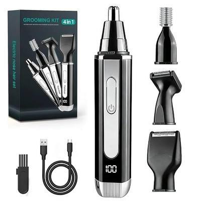 Nose Hair Trimmer for Men and Women: 4-in-1 Rechargeable Grooming Kit for Nose, Ear, Eyebrow & Beard, LED Display, High-Speed Precision Motor, USB-C Charging, Waterproof, Travel-Friendly (Black)