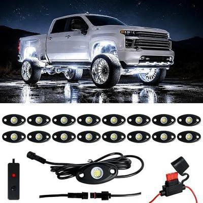 16pods Pure White Led Rock Lights with Switch Wiring Harness, IP68 Waterproof for Trucks Utv ATV SUV Cars RZR Pickup Off-Road Auto Underbody Underglow Wheel Well Lights - White