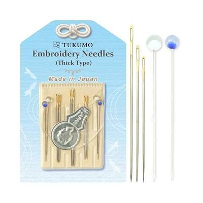 TUKUMO Gold Eye Embroidery Needles Crewel Needles Sewing Needles Set, 3 Size with 1 Threaders (Thick Type)