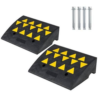Goplus Heavy-Duty Rubber Curb Ramp, 2 Pcs Driveway Threshold Ramps with Reflective Triangles, 15 Ton Load Capacity, 6.3" Rise, Non-Slip Surface, Drain Groove for Medium Trucks, Cars, RVs (6.3" Rise)
