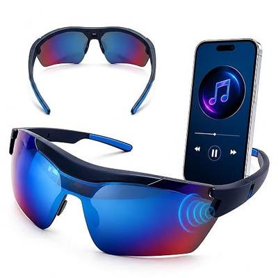 Wireless Audio Sunglasses for Men Women UV400 Outdoor Smart Sports Eyewear | Open-Ear Sound, IPX4 Waterproof, Lightweight 30g, 6H Playtime, for Cycling Running Hiking Fishing Driving