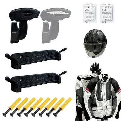Helmet Wall Mount Holder with Desiccant – Black Helmet Rack for Motorcycle Bike Ski Helmets, Holds Coats & Keys, Heavy Duty 3kg, Garage Entryway Organizer (2 Pack)