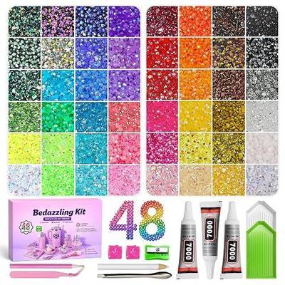 Redtwo 48 Colors Resin Jelly Rhinestones for Bedazzling Kit, 45,000 Pcs | 3mm Flatback Rhinestones for Crafting, Bedazzler Kit with 3 x 10ml Glue and Tools, Bedazzling Gems for Clothes, Books & Shoes