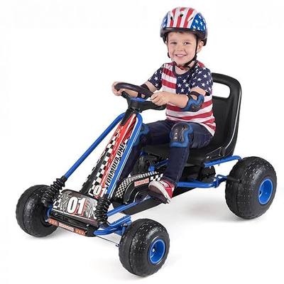 GLACER Kids Pedal Go Kart, 4 Wheel Pedal Powered Ride On Car w/Adjustable Seat, Hand Brake & Clutch, Off-Road Racer Toy for Boys & Girls Ages 3-8 (Blue)